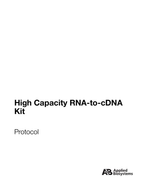 High Capacity Rna To Cdna Kit Protocol