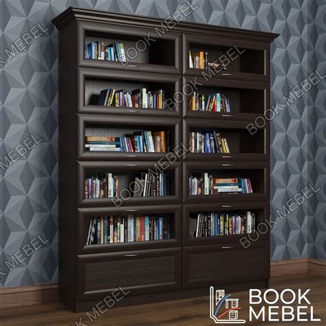 Большой книжный шкаф со стеклом в гостиную №7 на заказ от фабрики BOOKMEBEL
