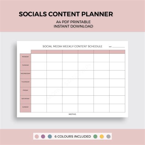 Buy Social Media Content Planner A4 PDF Printable Instant Digital