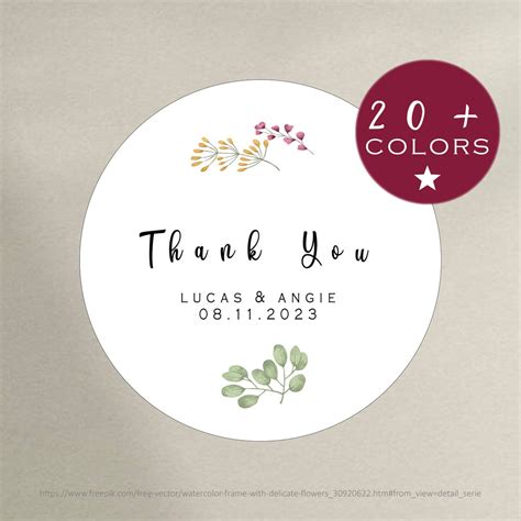 Wedding Stickers Wildflower Personalised Thank You Stickers Circle