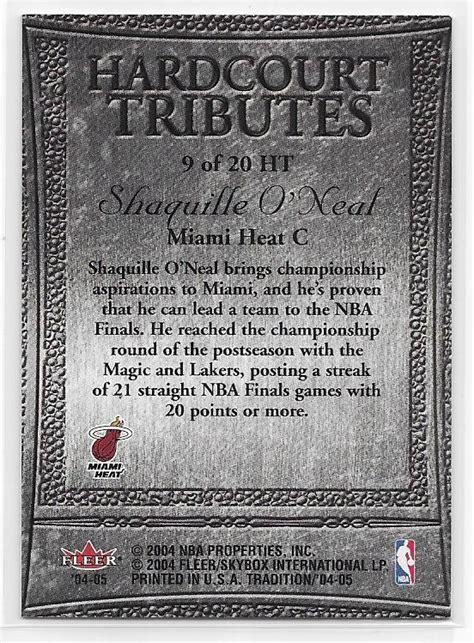 Shaquille O Neal 2004 05 Fleer Tradition Hardcourt Tributes Insert 9