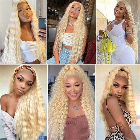 Poghes Deep Wave Lace Front Wig X Human Hair Blonde Inch Curly Human Hair