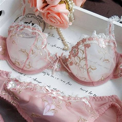 Embroidered Floral Lingerie Set Transperent Ultra Thin Etsy