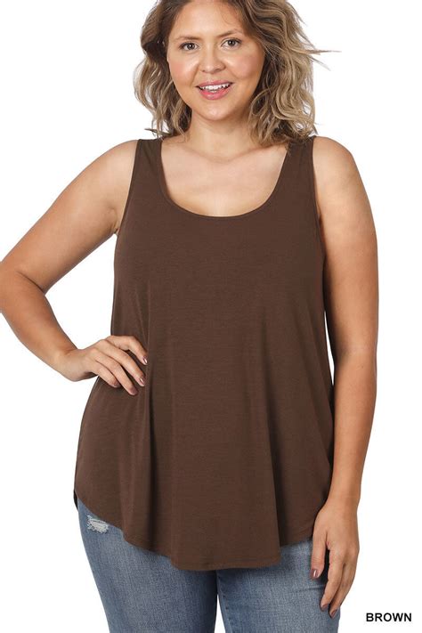 1xl 2xl 3xl Women Plus Size Round Neck Dolphin Hem Tank Top Soft