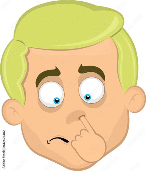 Vector Illustration Face Man Cartoon Blonde Blue Eyes Picking His Nose