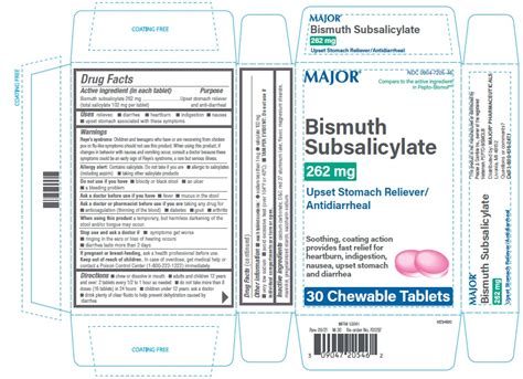 Dailymed Major Bismuth Subsalicylate Bismuth Subsalicylate Tablet Chewable