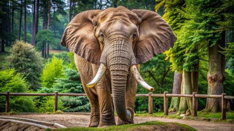 A Majestic Large Male African Elephant With Tusks Stands Solitary