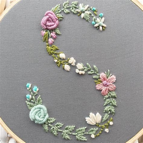 Hand Embroidered Letter Monogram Letter Floral Letter Vintage