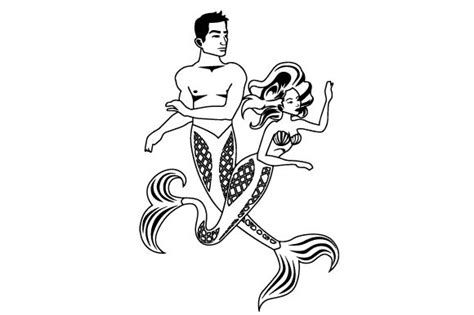 A Mermaid And A Merman Swimming Together Svg Cut File By Creative