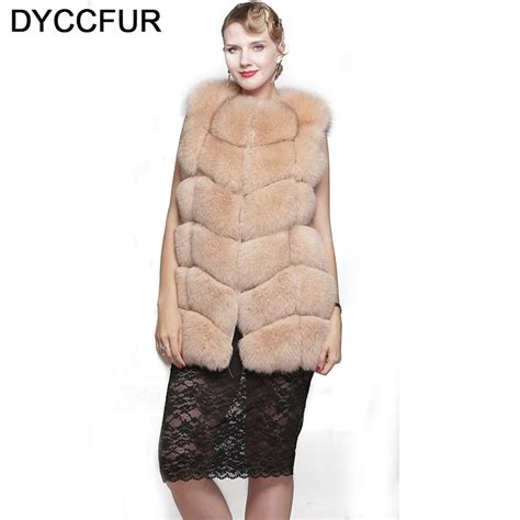 Dyccfur Cm Feminino Real Fox Fur Vest Coats Mulheres Inverno Sem