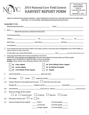 Fillable Online HARVEST REPORT FORM National Corn Growers Association