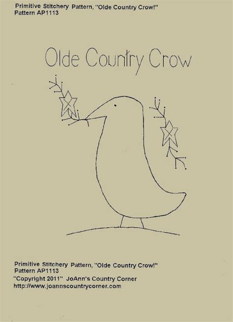 Primitive Stitchery E Pattern Olde Country Crow Etsy