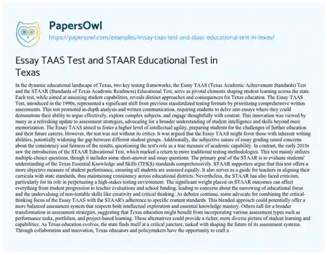 Essay Taas Test And Staar Educational Test In Texas Free Essay