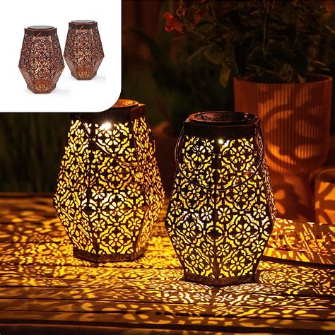 Gadgy Oriental Lantern Hexagon Solar Lamps Outdoor Garden Set Of