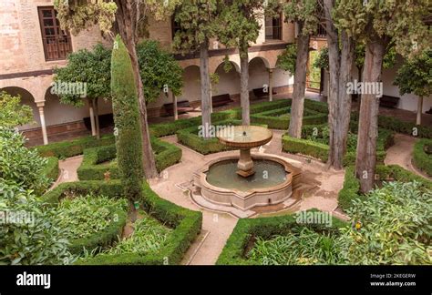 Fountain In Gardens Of Alhambra Granada Andalusia Spain Stock Photo