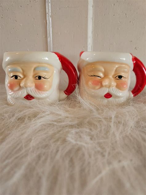 Pair Of Vintage Santa Mugs Made In Japan Etsy