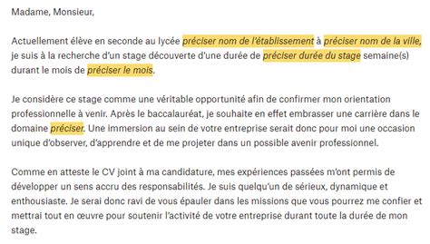 Lettre de motivation stage seconde exemple et modèle à télécharger