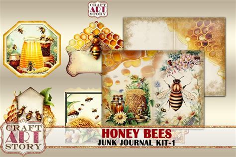 Vintage Honey Bees Junk Journal Kit Collage Sheets Printable