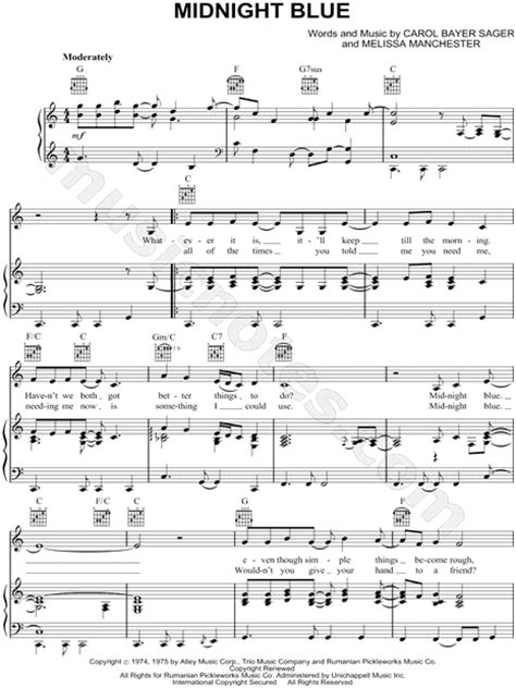 Melissa Manchester Midnight Blue Sheet Music In C Major Transposable