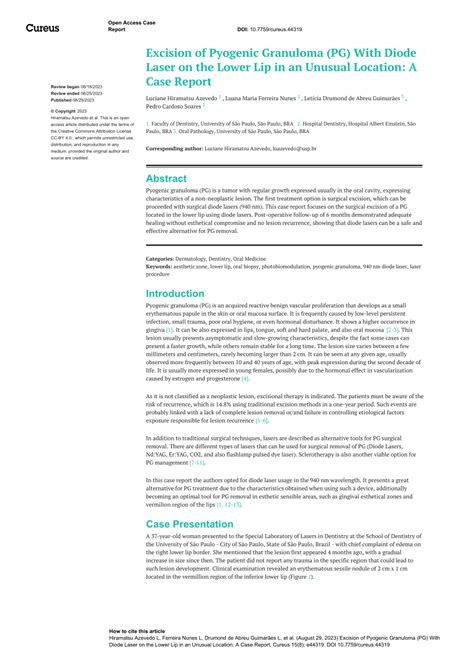 PDF Excision Of Pyogenic Granuloma PG With Diode Laser On The Lower