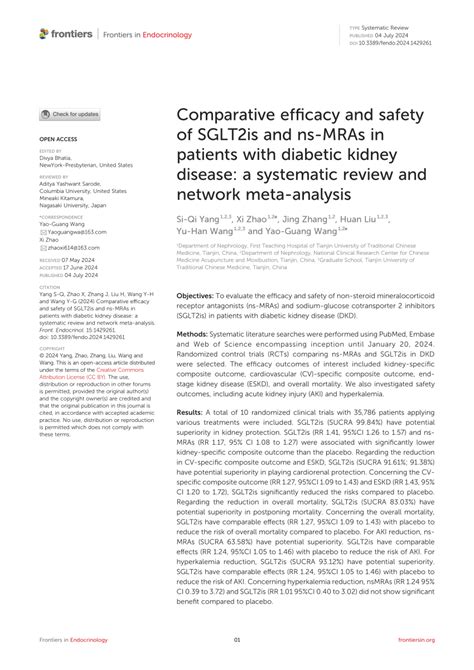 Pdf Comparative Efficacy And Safety Of Sglt Is And Ns Mras In