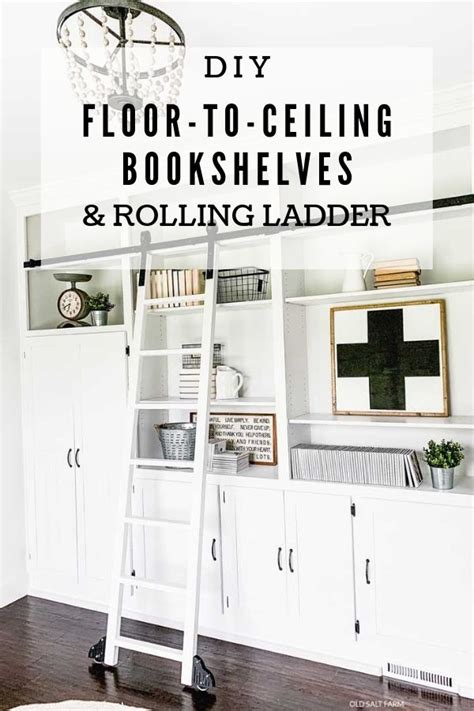 DIY Floor To Ceiling Bookshelves And Rolling Ladder Old Salt Farm