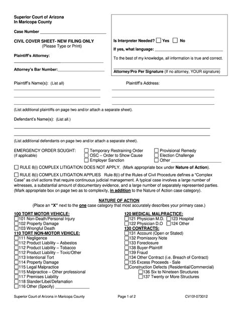 Civil Cover Sheet Maricopa County 2012 2025 Form Fill Out And Sign Printable Pdf Template