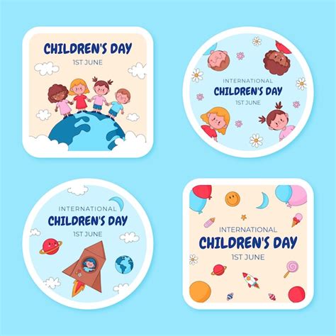 Free Vector Hand Drawn Badges Collection For International Childrens