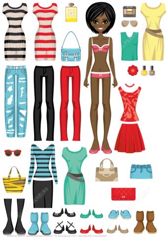 African American Woman Paper Doll With Set Of Clothes Free Printable