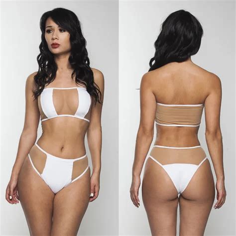 Mujeres Sexy Blanco Transparente de Cintura Alta Bikini traje de Baño