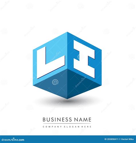 Letter Li Logo In Hexagon Shape And Blue Background Cube Logo With