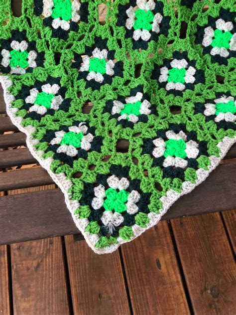 Chartreuse Green Shamrock Crocheted Afghan Granny Square Etsy