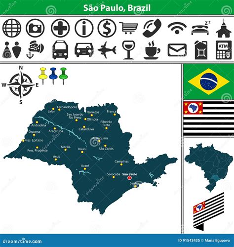 Map Of Sao Paulo Brazil Stock Vector Illustration Of Icon 91543435