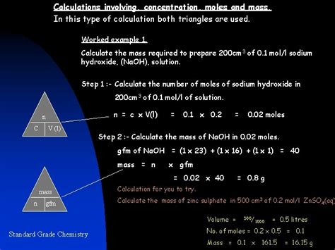 Standard Grade Chemistry Calculations Calculations Involving The Mole