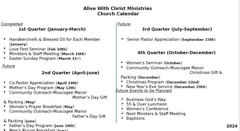 AWC Quarter Calendar - Alive With Christ Ministries