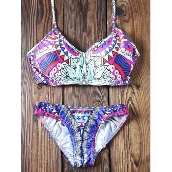 Chic Halter Low Cut Printed Bikini Set For Women COLORMIX S In