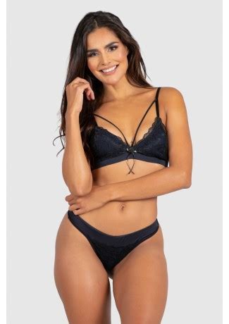 Conjunto Lingerie Esmeralda Preto Ref P A Kaisan