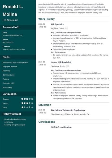 Human Resources HR Specialist Resume Examples For 2025