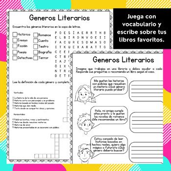 Actividades Del D A Del Libro Vocabulario De G Neros Literarios