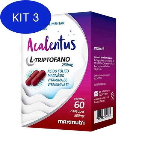 Kit 3 Acalentus L Triptofano 250Mg 60 Capsulas Maxinutri Submarino