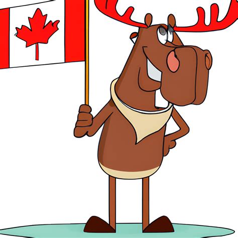 Cartoon Moose Holding Canadian Flag · Creative Fabrica