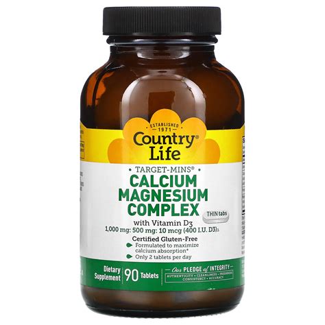 Country Life Target Mins Calcium Magnesium Complex With Vitamin D3 90 Tablets