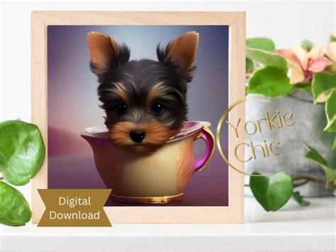 Teacup Yorkie Puppy In A Teacup Wall Art Home Decor Digital Download