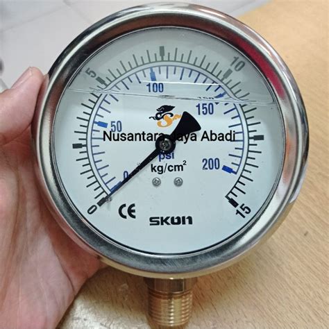 Jual Pressure Gauge SKON Stainless 4 Inchi 15 Bar 200 Psi Shopee