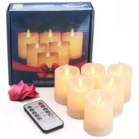 Omgai Led Moving Wick Pillar Candles 6 Pcs Dimmable Flameless Battery Operated Electric Candle