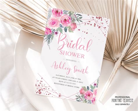 Modern Pink Floral Bridal Shower Invitation Printable Etsy