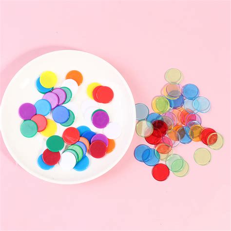 100PCS TRANSPARENT COLOR Counters Counting Bingo Chips Plastic Supplies