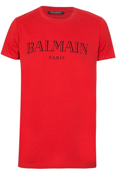 Balmain Paris Chest Logo T Shirt Red