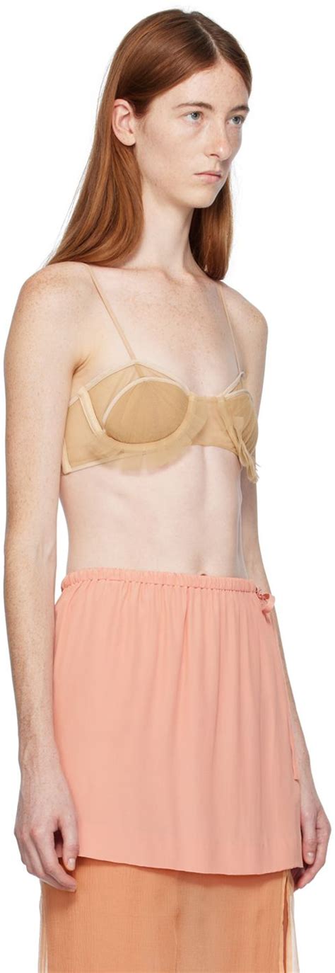 Nensi Dojaka Beige Exploding Flower Bra Short Satin Dress Tulle