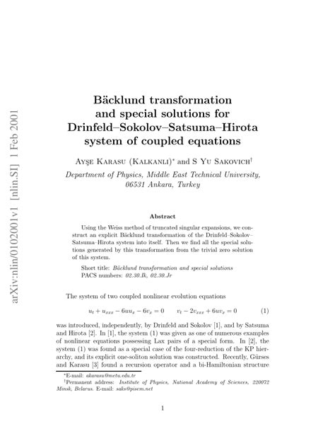 PDF Backlund Transformation And Special Solutions For Drinfeld